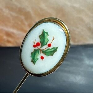 Vintage Lenox 14K G.F. Gold Filled Christmas Holly berry Stick Pin hat lapel
